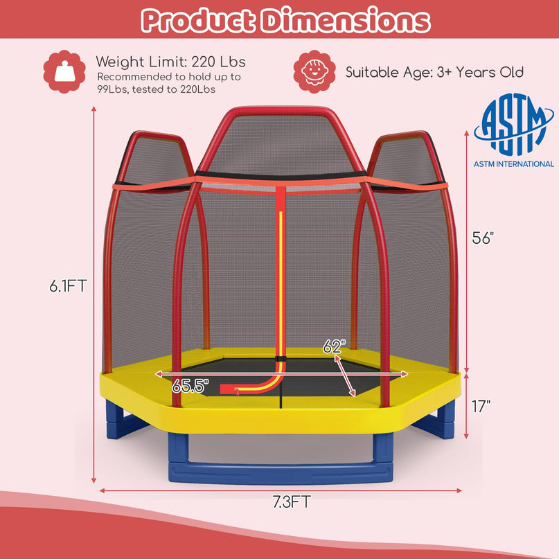 Giantex 7 Ft Kids Trampoline w/Safety Enclosure Net