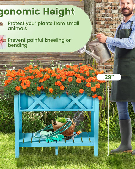 Giantex HIPS Raised Garden Bed, Elevated Planter Box w/Legs, Storage Shelf, Drain Holes
