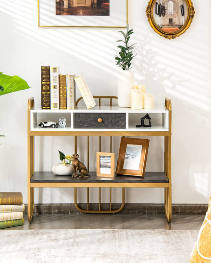 Giantex Console Table for Entryway, Sofa Table with Drawer, Storage Shelf, Metal Frame(Gold)