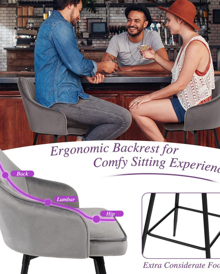 Giantex Modern Low Back Bar Chairs for Kitchen, Pub, Bistro, Grey