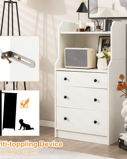 Giantex 3 Drawers Dresser for Bedroom - Modern Storage Dresser Chest of Drawers with 2 Shelves, 3 Pull-Out Drawers