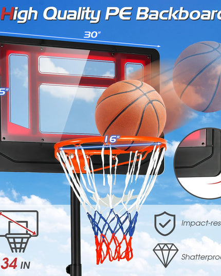 Giantex Portable Basketball Hoop, 4.3 FT-8.2 FT Stepless Height Adjustable Basketball Goal System for Kids Teenagers Youth