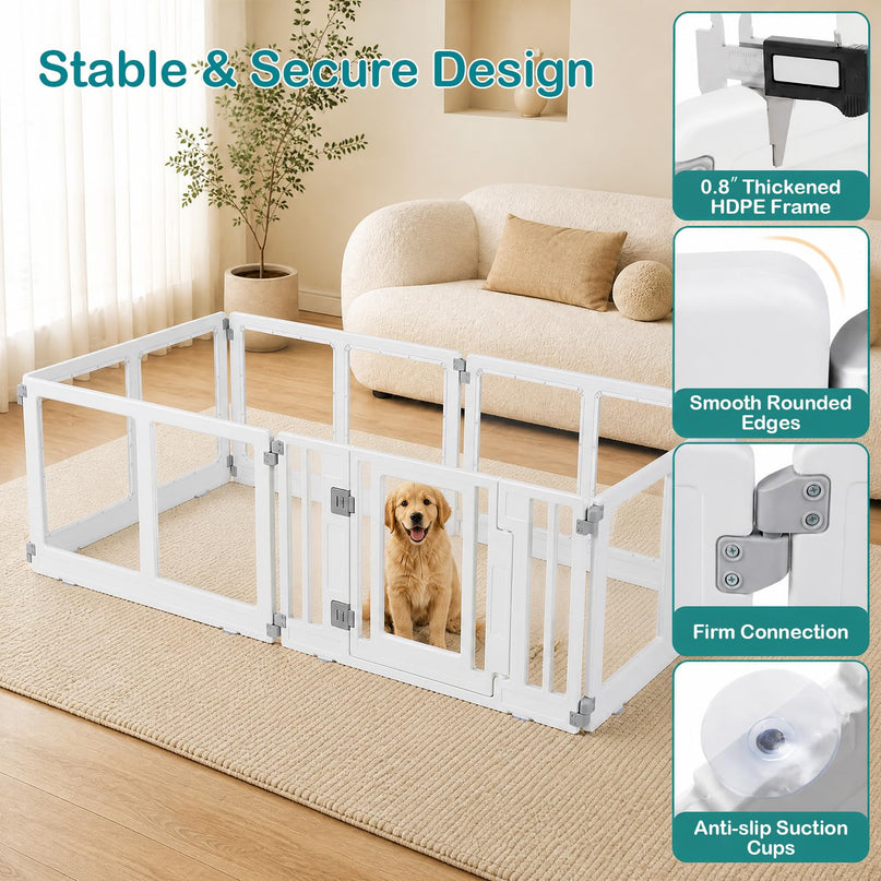 GIANTEX Clear Dog Playpen 6/8 Panel Puppy Playpen with Lockable Door