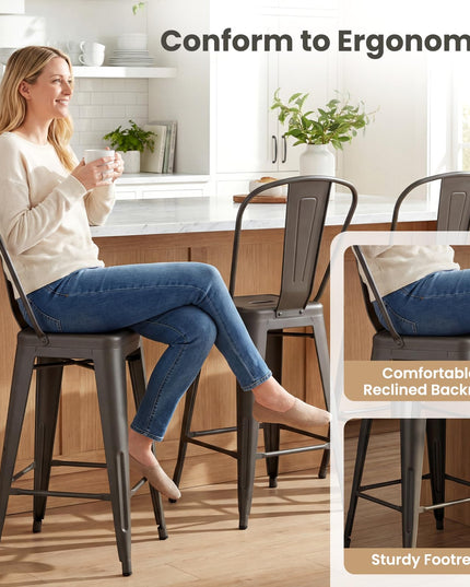 Giantex 24" Metal Bar Stools Set of 4 Counter Height Bar Chairs