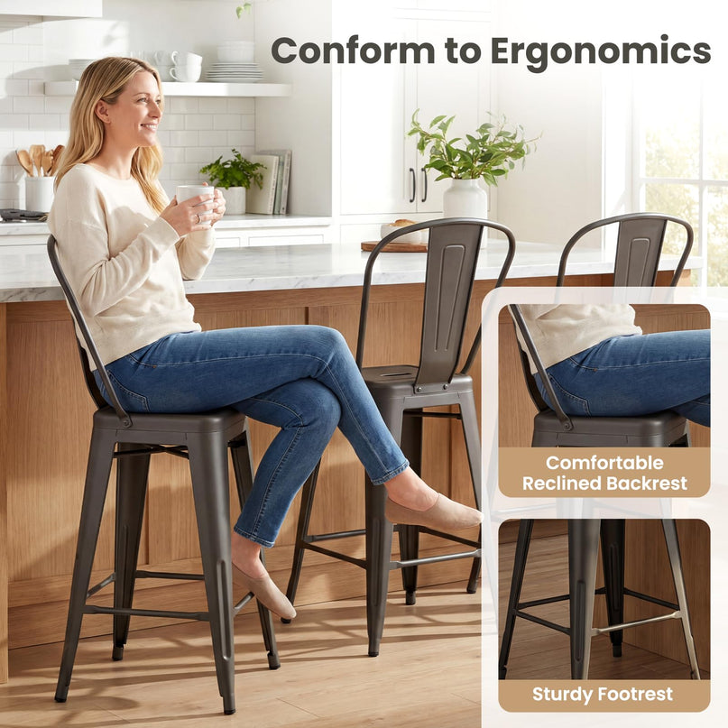 Giantex 24" Metal Bar Stools Set of 4 Counter Height Bar Chairs