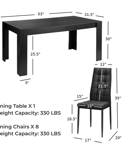 Giantex Wood Rectangular Table with 8 Upholstered Chairs Set Black Dining Room Table Set
