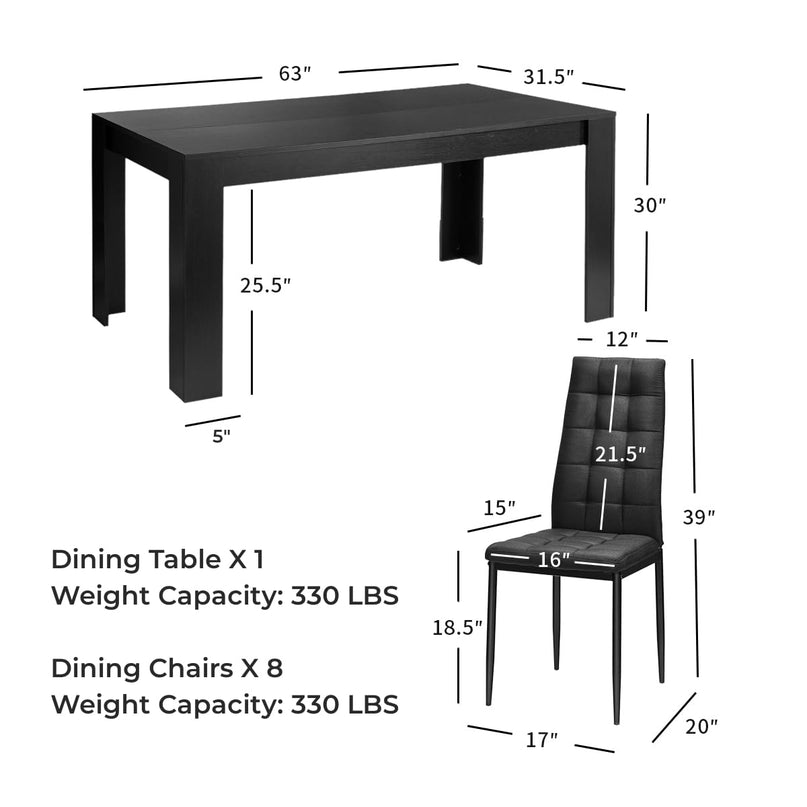 Giantex Wood Rectangular Table with 8 Upholstered Chairs Set Black Dining Room Table Set