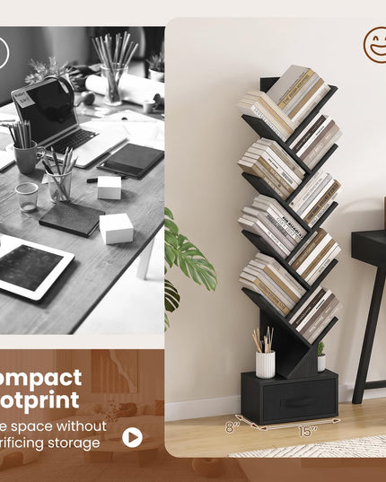 GIANTEX 9-Tier Tree Bookshelf with Drawer for Home Office