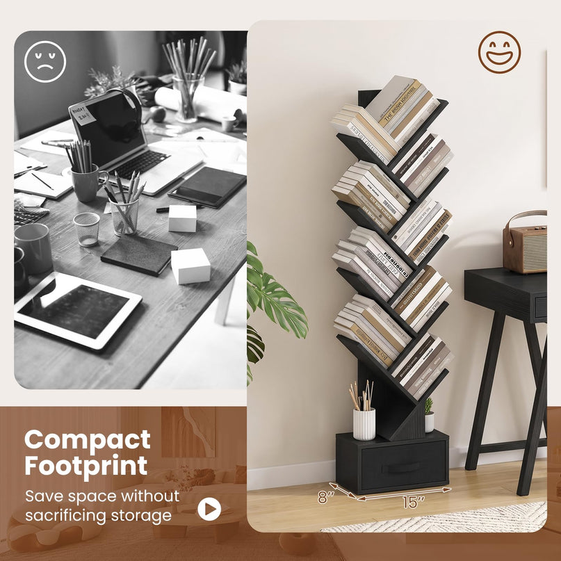 GIANTEX 9-Tier Tree Bookshelf with Drawer for Home Office
