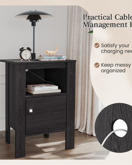 Giantex Farmhouse Nightstand Set of 2, Bedside Table w/Open Shelf & Cabinet