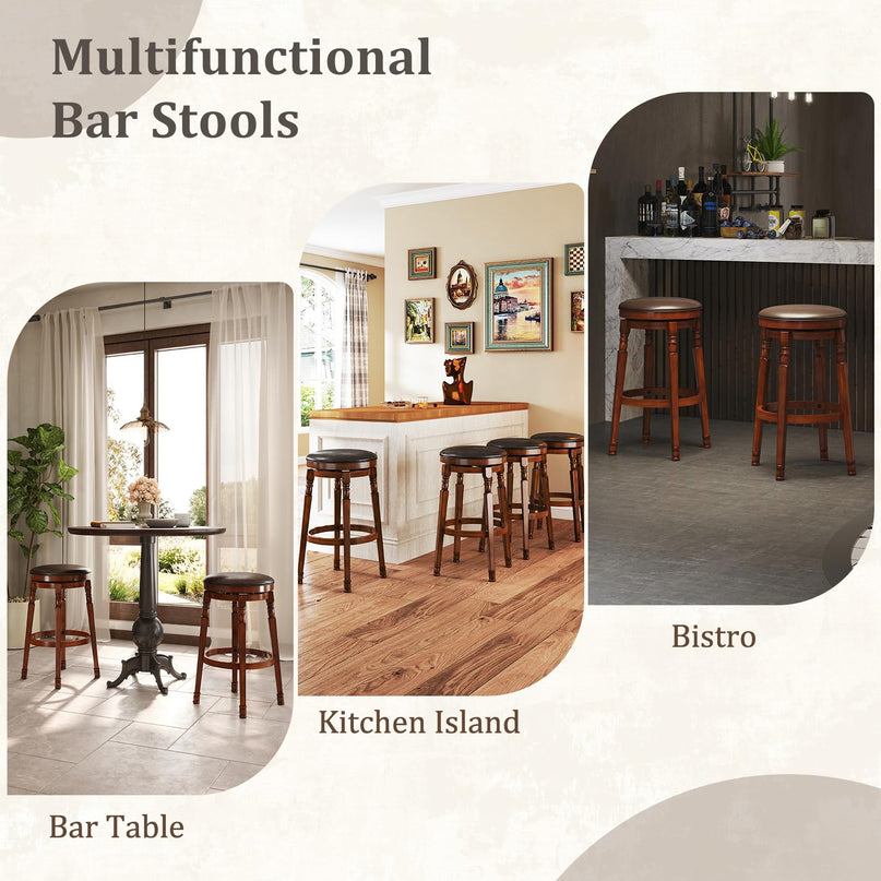 Giantex 29" Bar Height Swivel Bar Stools with Faux Leather Padded Seat & Footrests