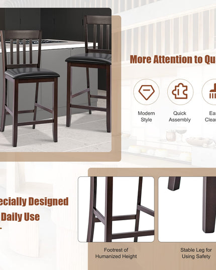 Giantex 25” Counter Height Pub Chairs with Rubber Wood Legs, Armless Bar Chairs with Elastic Cushion & PU Cover for Kitchen