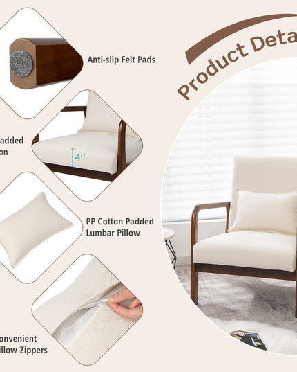 Giantex Modern Accent Chair with Pillow - Comfy Upholstered Lounge Armchair with Anti-Slip Felt Pads