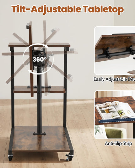 Giantex C Shaped End Table w/Charging Station & Tiltable Tabletop & Wheels