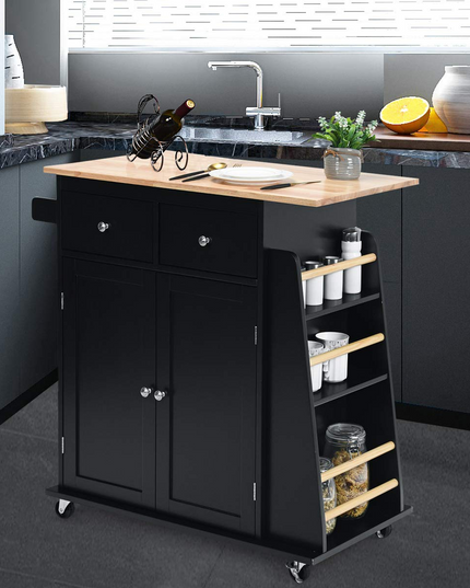 Giantex Kitchen Island Cart, Rolling Wood Trolley with Storage Cabinet