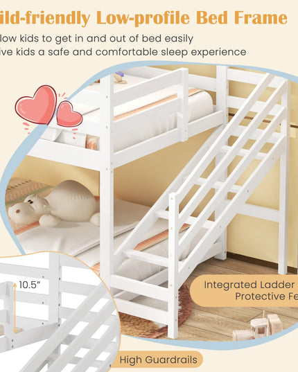 Giantex Twin Bunk Beds with Stairs, Floor House Bed with Roof & Window