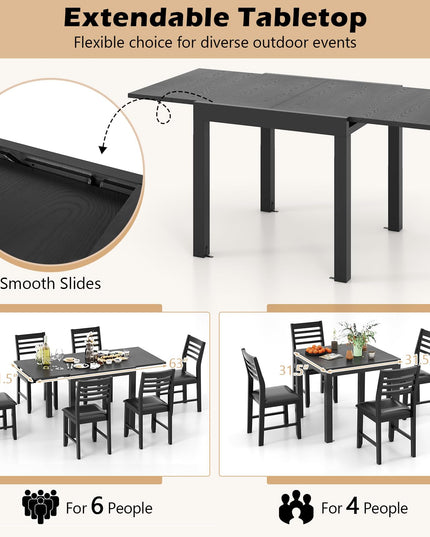 Giantex Expandable Aluminum Dining Table for 4-6 People, 31.5”-63” Extendable Patio Table