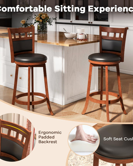Giantex Wood Bar Stools Set, 31" Swivel Bar Height Barstools w/Back, Rubber Wood Frame
