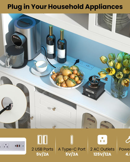 Giantex 73" Kitchen Pantry Cabinet, Kitchen Hutch Storage Cabinet with LED Lights and Charging Station