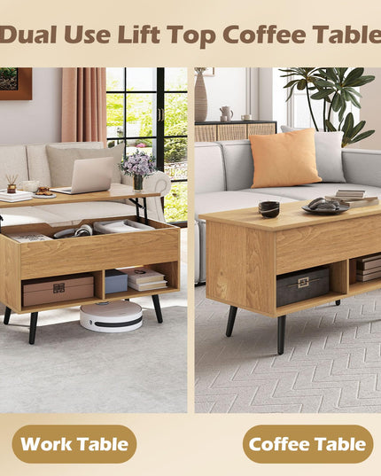 Giantex Lift Top Coffee Table w/Hidden Compartment & 2 Open Shelves