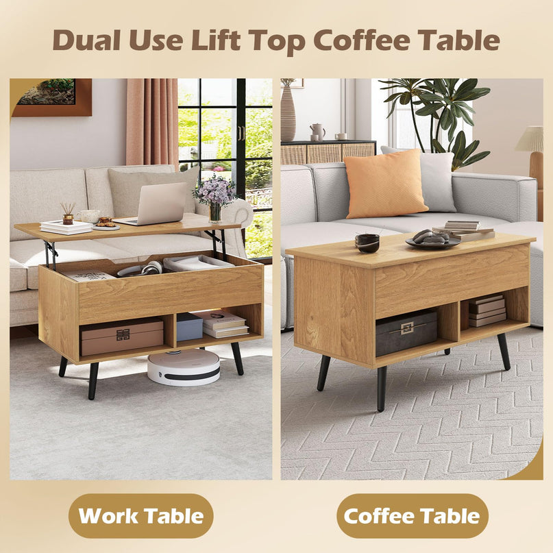 Giantex Lift Top Coffee Table w/Hidden Compartment & 2 Open Shelves