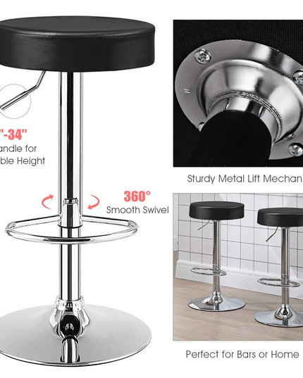 Modern Swivel Backless Round Barstool, PU Leather Armless bar Chair with Height Adjustable, Chrome Footrest