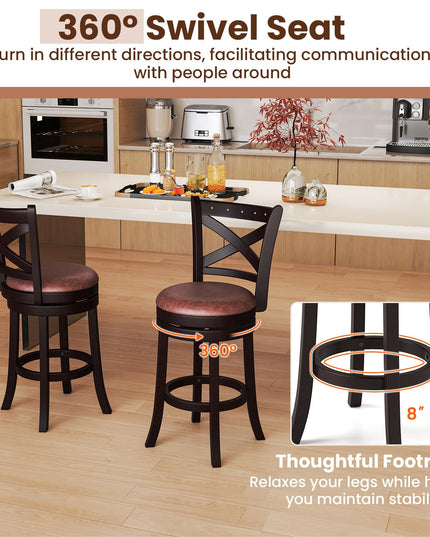 Giantex 26" Swivel Bar Stools with Backs & Upholstered Faux Leather Seat