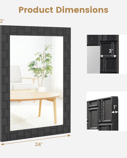 CHARMAID Wall Mirror, 32'' x 24'' Wood Framed Vanity Mirror with Hanging Hooks
