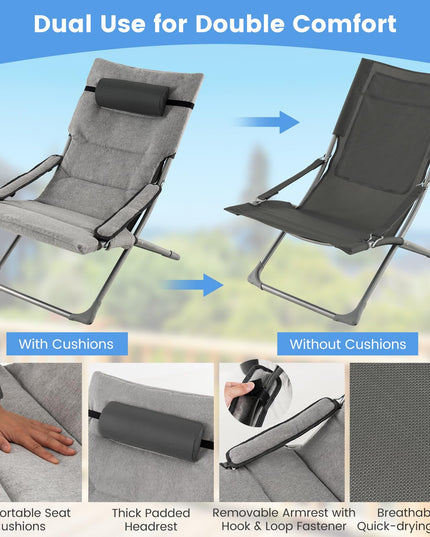 Giantex 5-Piece Patio Bistro Set, Folding Lounge Chairs with Footrest Stool & Side Table, Removable Cushion