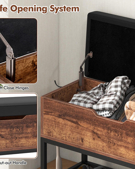 Giantex Shoe Bench with Storage - Entryway Bench with Shoe Rack, Flip Top Storage Box, 2 Door Cabinets, Padded Cushion