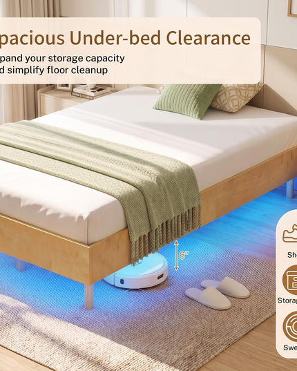 GIANTEX Wood Floating Bed Frame Twin/Full/Queen Size with Smart LED Light