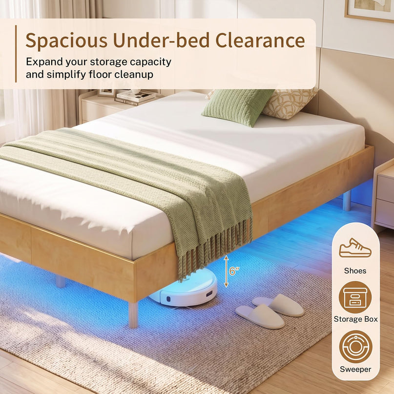GIANTEX Wood Floating Bed Frame Twin/Full/Queen Size with Smart LED Light