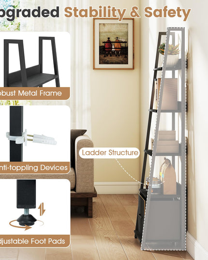 Giantex Modern Freestanding 5-Tier Ladder Bookshelf with Removable Fabric Drawer