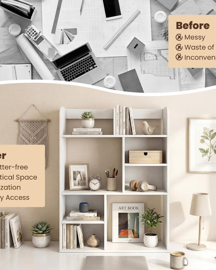 Giantex 3-Tier Desktop Bookshelf with 8 Open Storage Cubes for Computer Desk