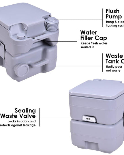 Portable Toilet 5.3 Gallon with T-Shaped Flush System