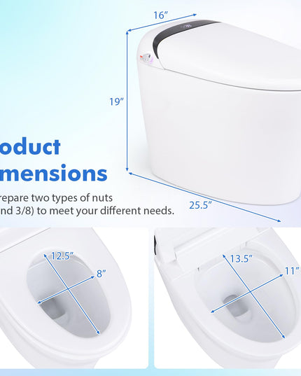 Giantex Smart Toilet, Bidet Toilet Seat Elongated with 1.28 GPF Dual Auto Flush