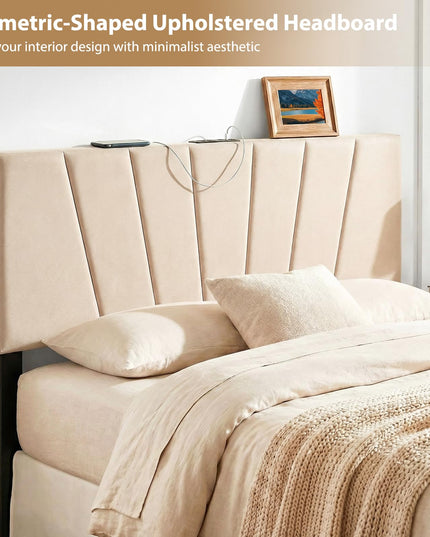 Giantex Headboard with Charging Station Queen/Full Size（Vertical Channel Tufting with Charging）