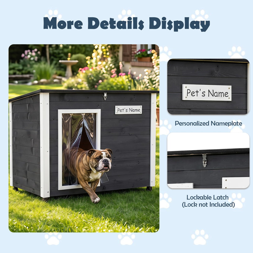 Giantex 34"/42.5" LWooden Dog House with Openable Asphalt Roof