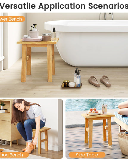Giantex Solid Teak Shower Bench Stool for Bathroom