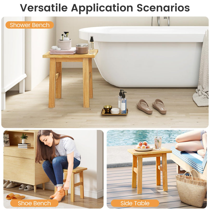 Giantex Solid Teak Shower Bench Stool for Bathroom