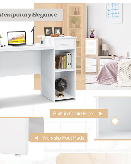 Giantex Computer Desk with Storage, Modern PC Laptop Table with Printer Shelf