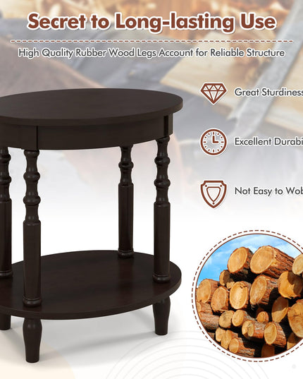 Giantex End Table with Storage Shelf Set of 2, 24.5" Oval Round Side Table with Solid Wood Legs