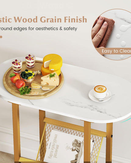 Giantex Oval Narrow Side Table Set of 2 Small End Table