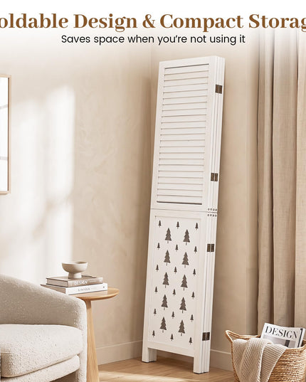 GIANTEX 67"H Folding Room Divider with Louvered Slats & Pine Tree Cutout