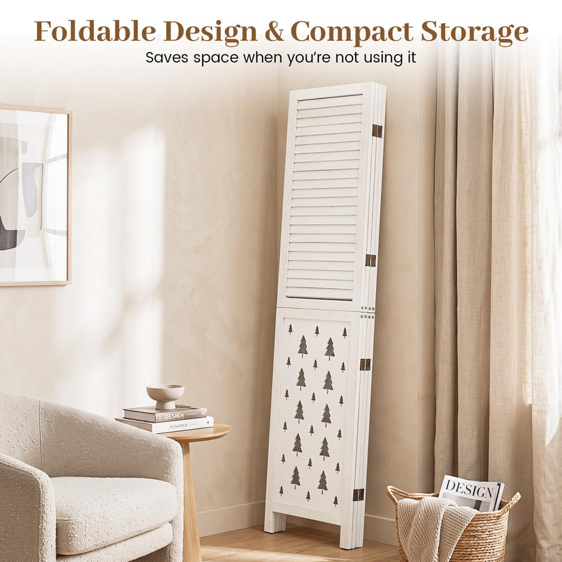 GIANTEX 67"H Folding Room Divider with Louvered Slats & Pine Tree Cutout