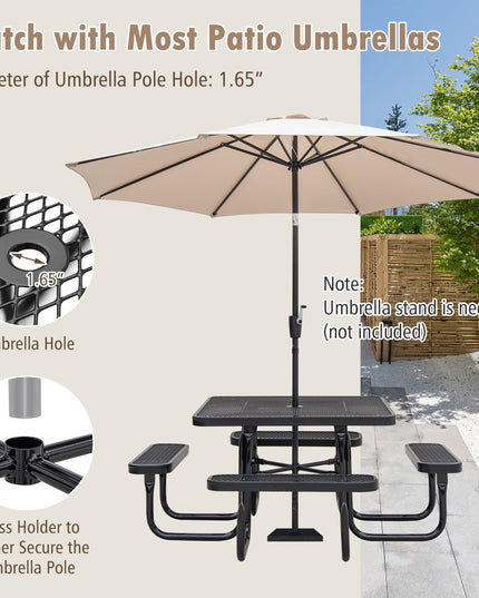 Giantex Picnic Table Set for 8 Persons, Heavy Duty Outdoor Table and Bench Set w/Umbrella Hole