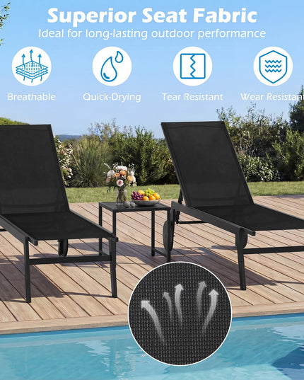 Giantex Patio Lounge Chair with Wheels | Sun Tanning Chair with Adjustable 6-Position Backrest