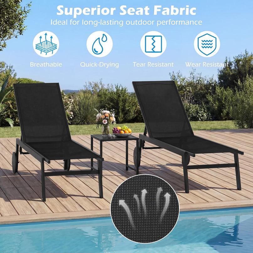 Chaise longue de patio Giantex à roulettes | Chaise longue de bronzage avec dossier réglable à 6 positions