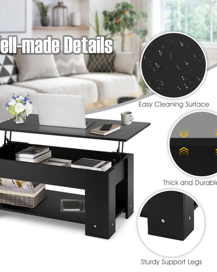 Giantex Lift Top Coffee Table, Modern Cocktail Table w/Hidden Compartment & Open Storage Shelf