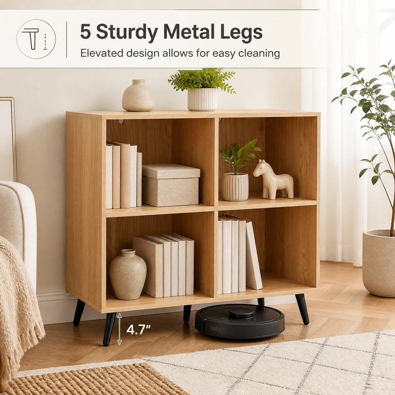 GIANTEX 4-Cube Bookshelf | 2-Tier Bookcase with Metal Legs